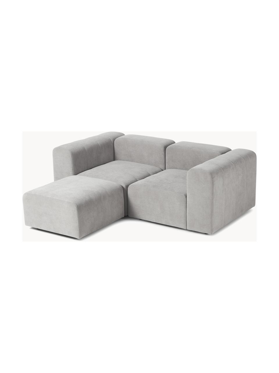 Canapé modulable 3 places avec pouf Lena, Tissu gris clair, larg. 209 x prof. 181 cm