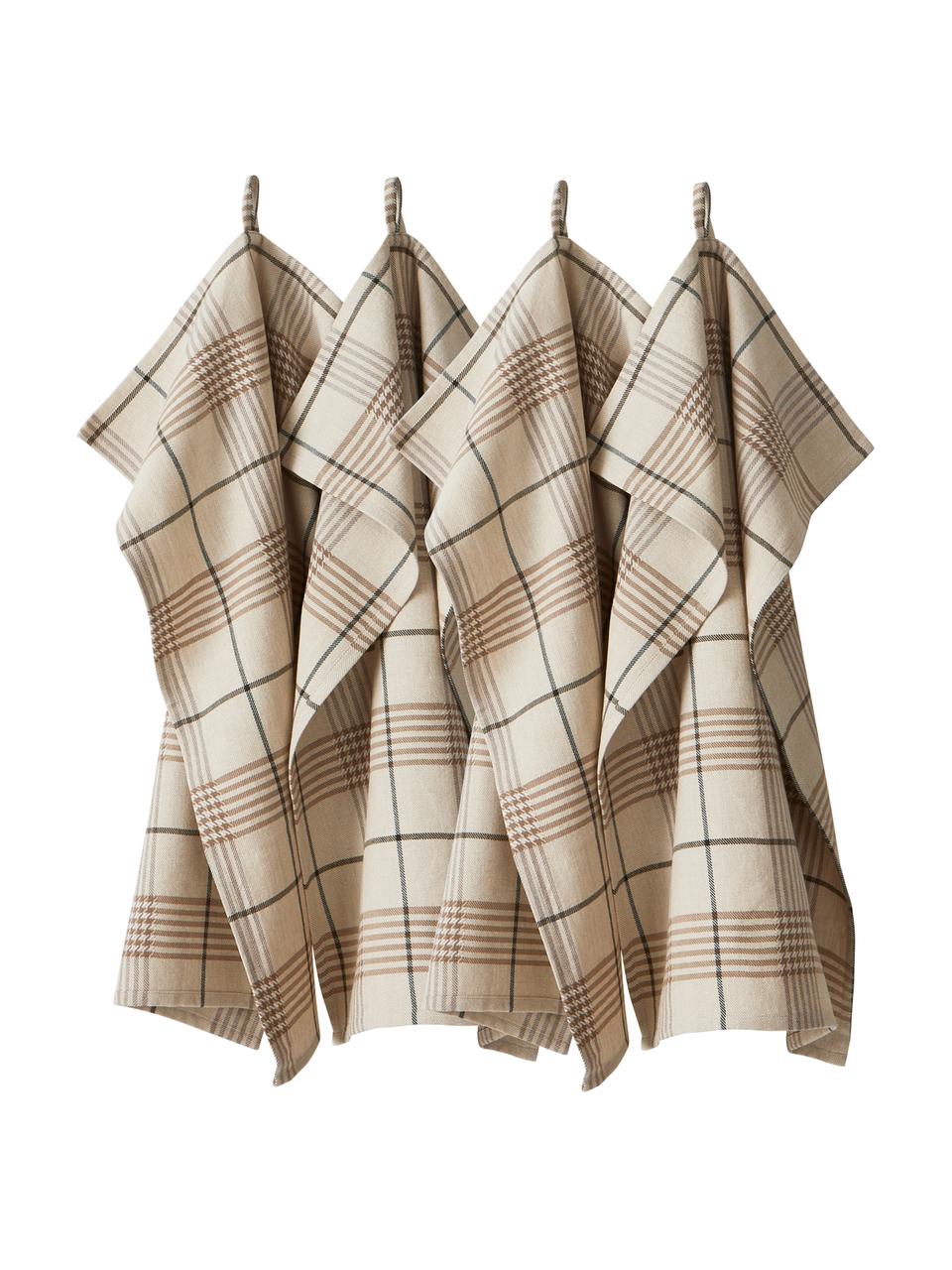 Ręcznik kuchenny Ellery, 4 szt., 100% bawełna pochodząca ze zrównoważonych upraw, Beżowy, odcienie brązowego, S 50 x D 70 cm