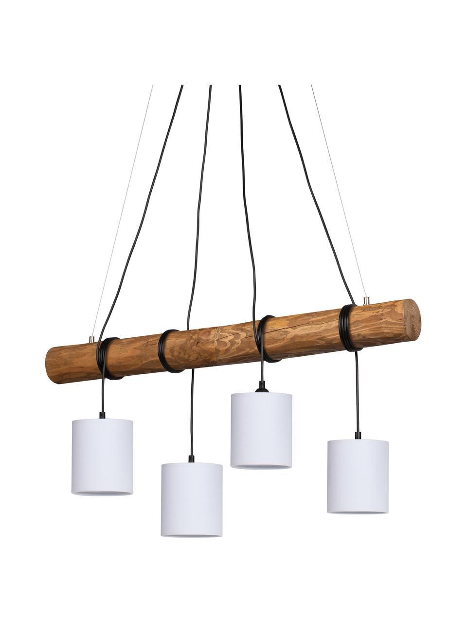 Grosse Pendelleuchte Pietro aus Holz, Lampenschirm: Stoff, Baldachin: Metall, beschichtet, Braun, Weiss, B 90 x H 140 cm