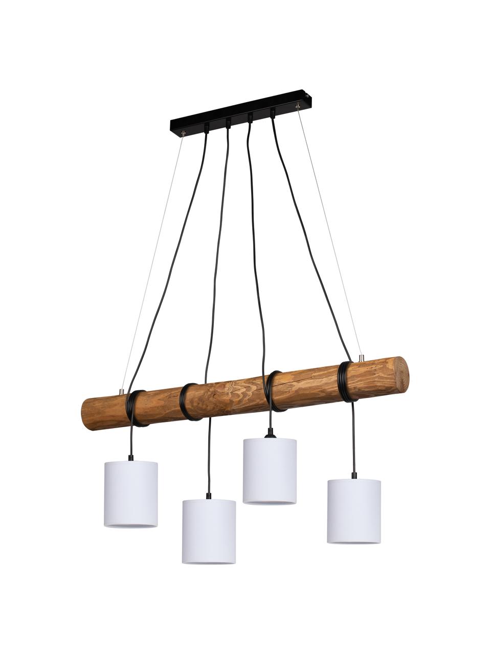 Lámpara de techo grande de madera Pietro, Pantalla: tela, Barra: madera de pino barniza, Anclaje: metal recubierto, Cable: plástico, Marrón, blanco, An 90 x Al 140 cm