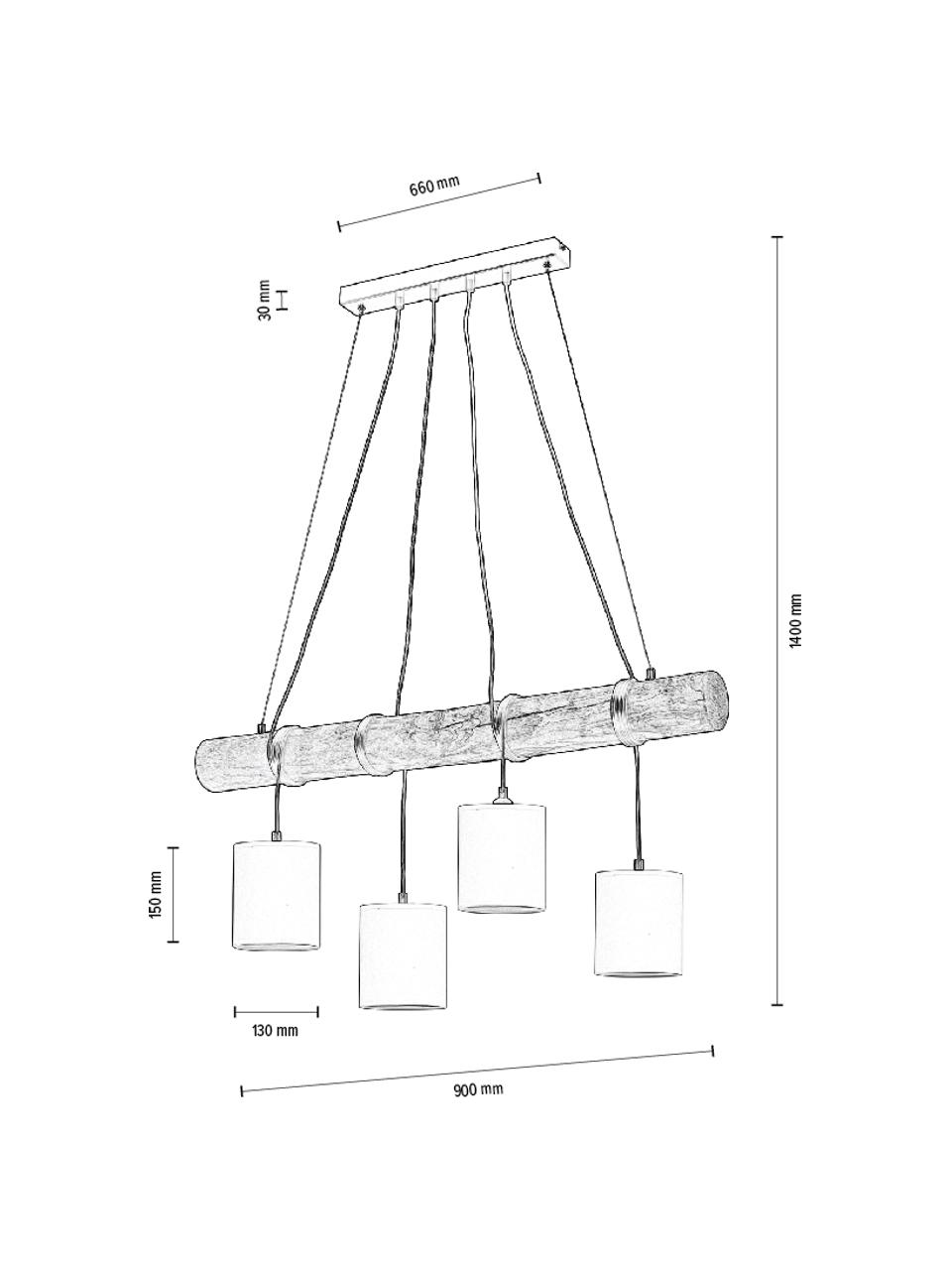 Lampada a sospensione in vetro Pietro, Paralume: tessuto, Asta: legno di pino verniciato, Baldacchino: metallo rivestito, Marrone, bianco, Larg. 90 x Alt. 140 cm