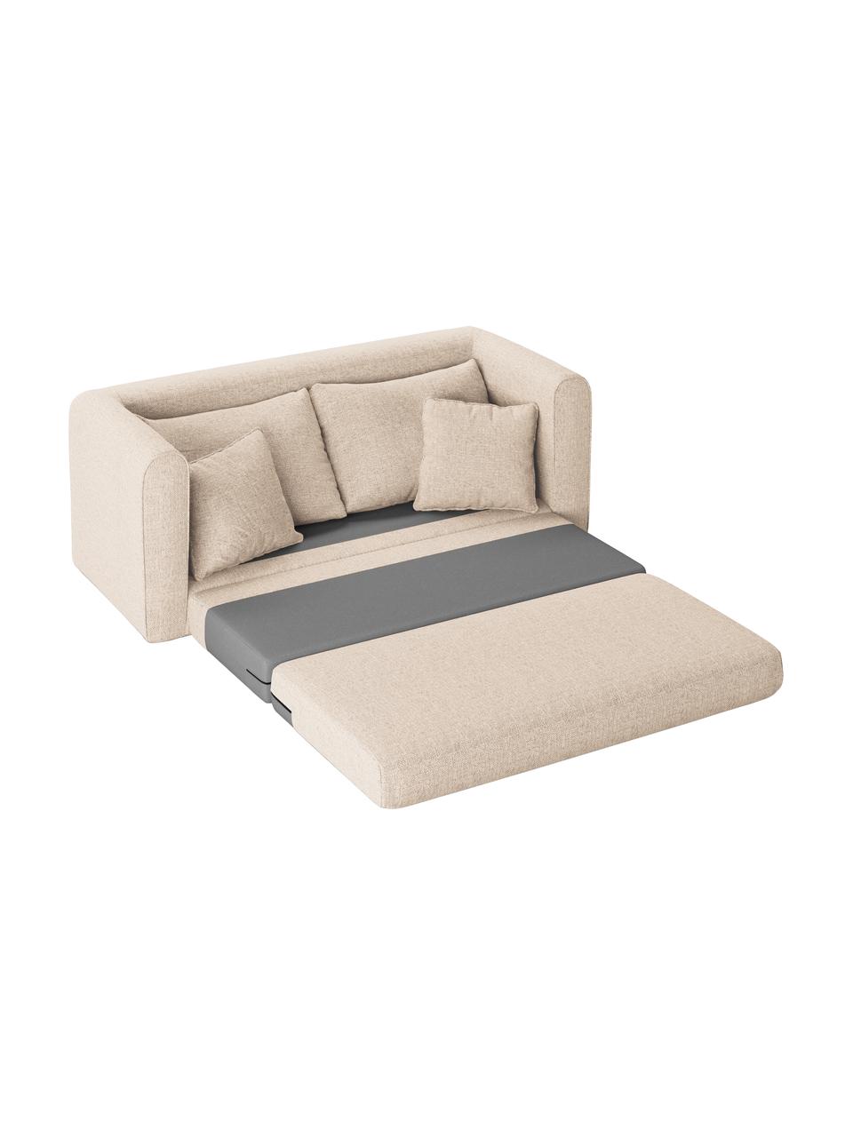 Slaapbank Lido (2-zits), Bekleding: polyester met linnengevoe, Frame: massief grenen, spaanplaa, Poten: kunststof, Polyester lichtbeige, zwart, B 158 x D 69 cm