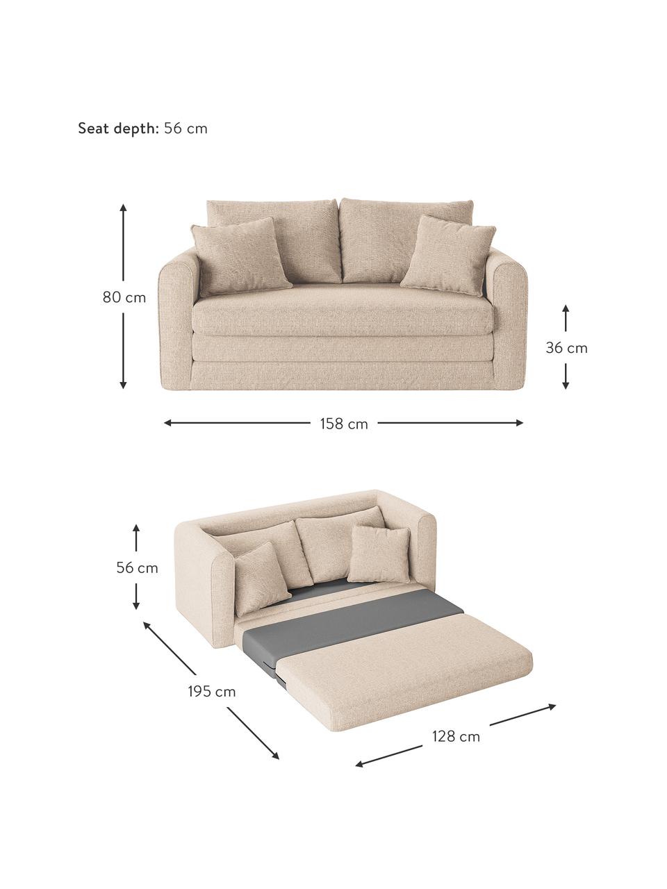 Sofa rozkładana Lido (2-osobowa), Tapicerka: poliester imitujący len D, Nogi: tworzywo sztuczne, Jasnobeżowa tkanina, S 158 x G 69 cm