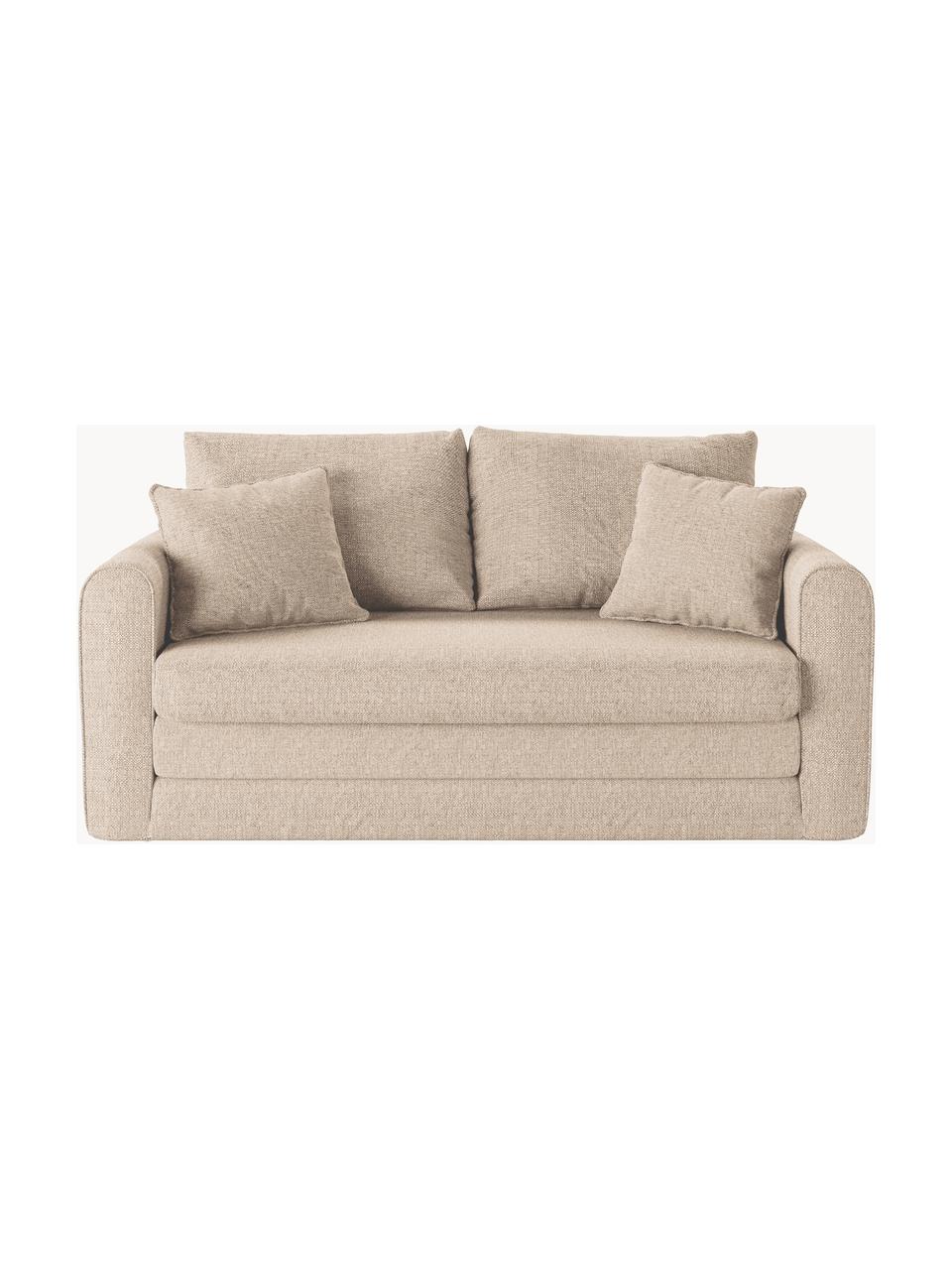 Sofa rozkładana Lido (2-osobowa), Tapicerka: poliester imitujący len D, Nogi: tworzywo sztuczne, Jasnobeżowa tkanina, S 158 x G 69 cm