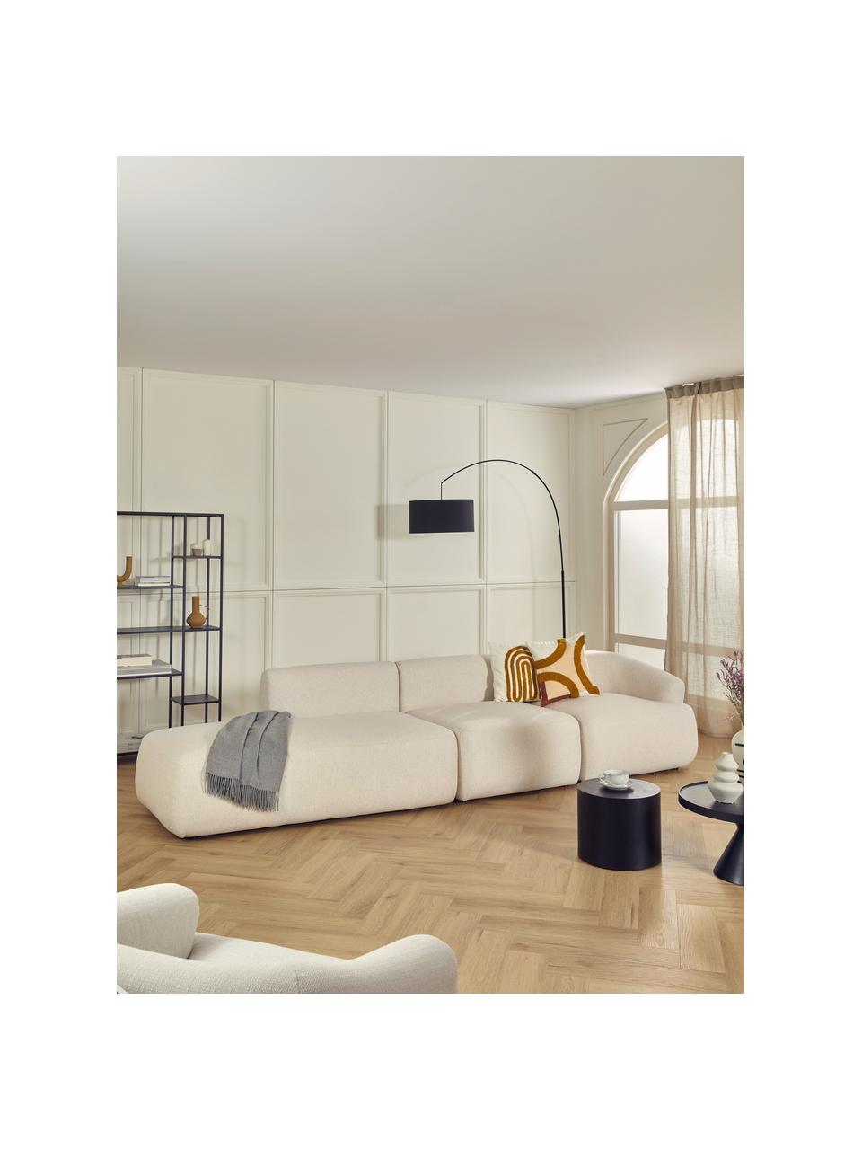 Chaise-longue componibile Sofia, Rivestimento: 100% polipropilene Con 23, Struttura: legno di pino massiccio, , Piedini: plastica, Tessuto bianco crema, Larg. 340 x Prof. 95 cm, schienale a destra