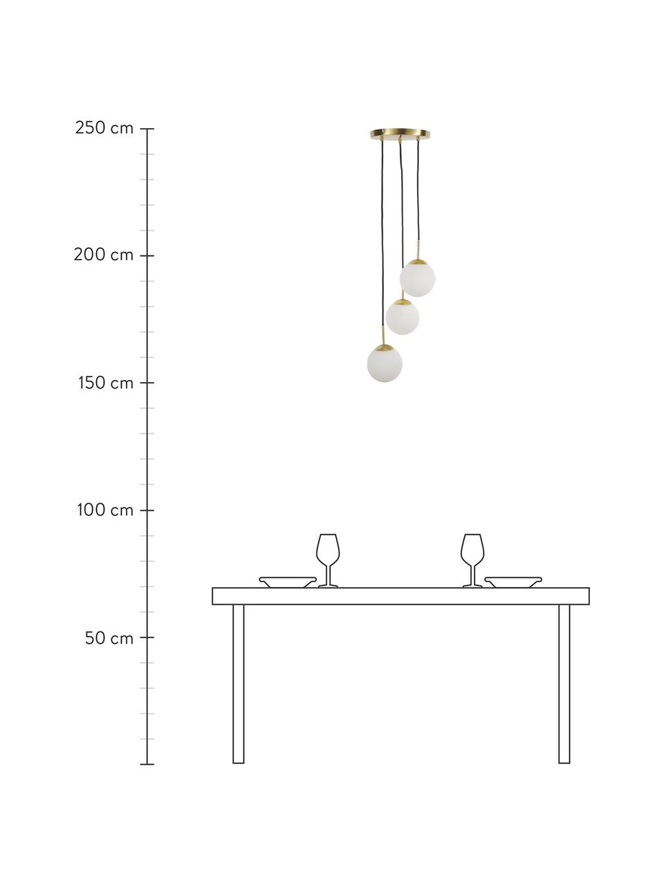 Cluster-Pendelleuchte Edie aus Opalglas, Baldachin: Metall, vermessingt, Dekor: Metall, vermessingt, Weiss, Messingfarben, B 30 x T 30 cm