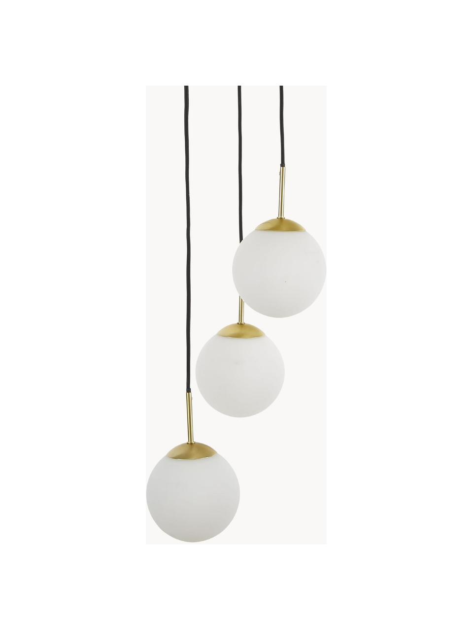 Cluster hanglamp Edie van opaalglas, Decoratie: vermessingd metaal, Wit, goudkleurig, B 30 x D 30 cm