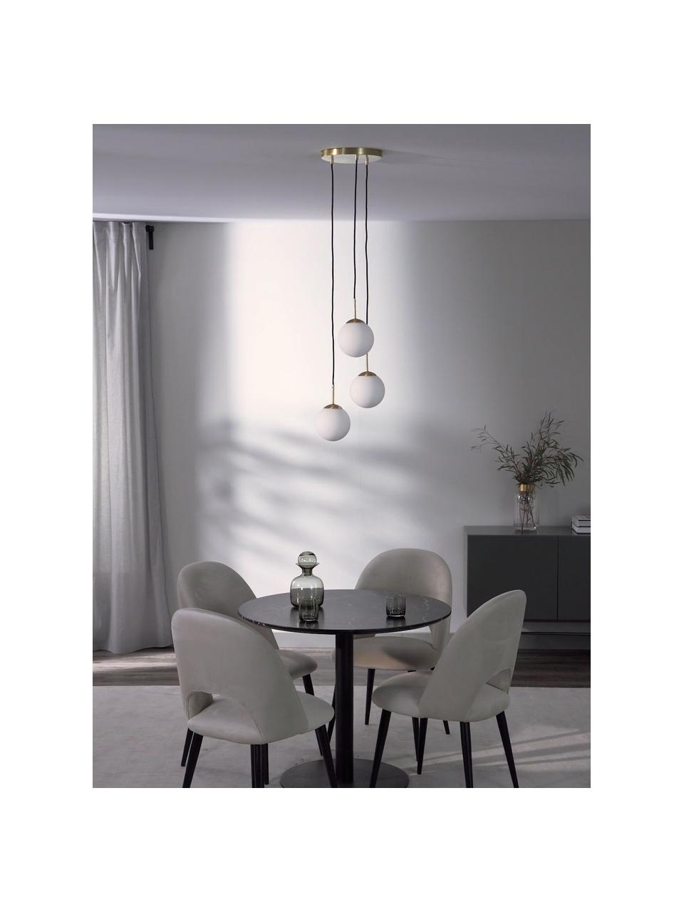 Cluster hanglamp Edie van opaalglas, Decoratie: vermessingd metaal, Wit, goudkleurig, B 30 x D 30 cm