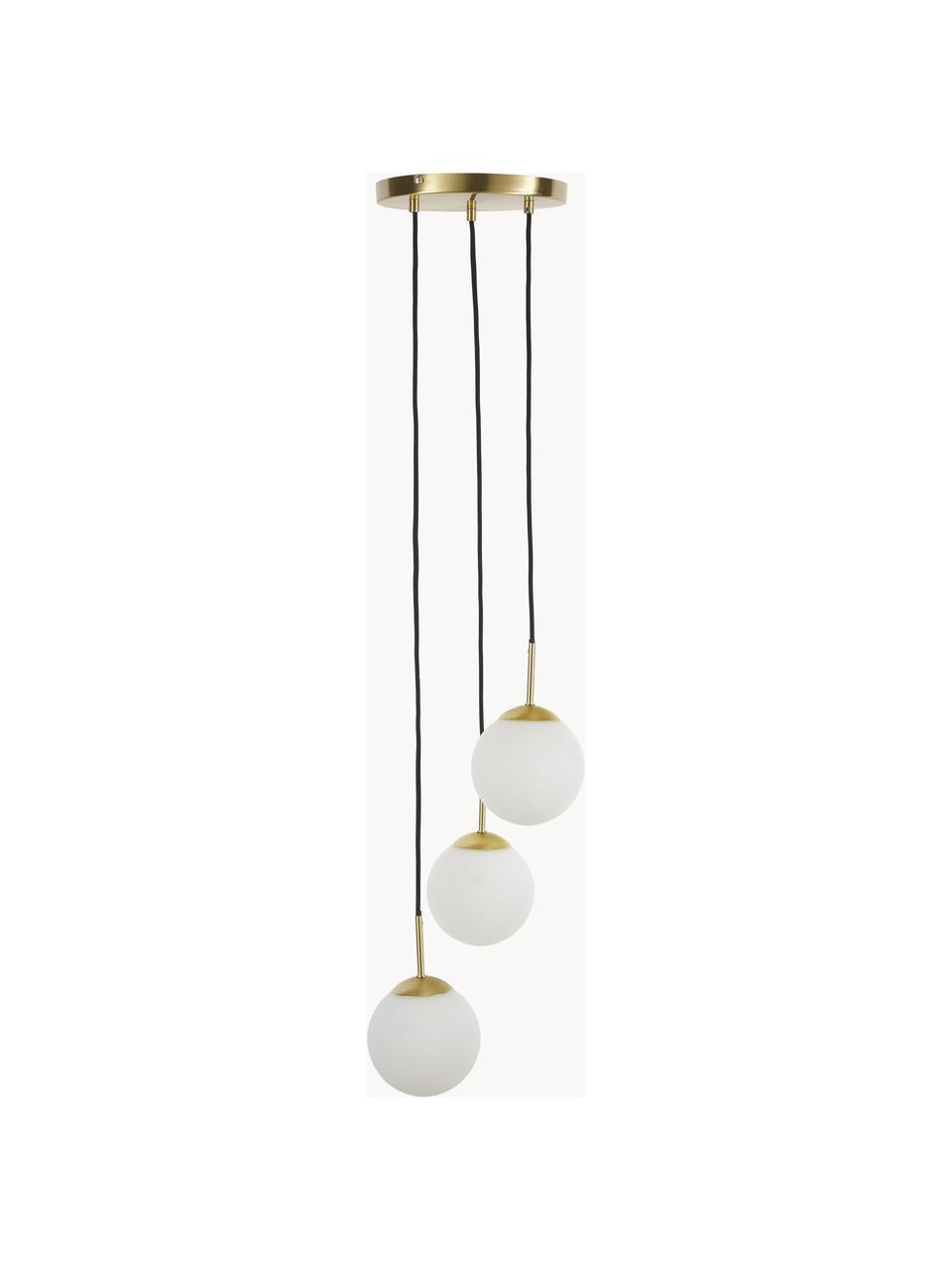 Lampada a sospensione in vetro opale Edie, Paralume: vetro opale, Baldacchino: metallo ottonato, Bianco, dorato, Larg. 30 x Prof. 30 cm