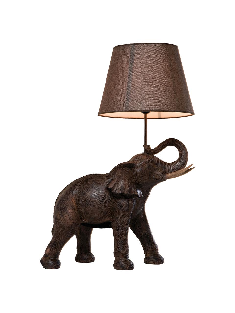 Grosse Boho-Tischlampe Elephant, Lampenschirm: Leinen, Stange: Stahl, pulverbeschichtet, Taupe, Braun, 52 x 74 cm