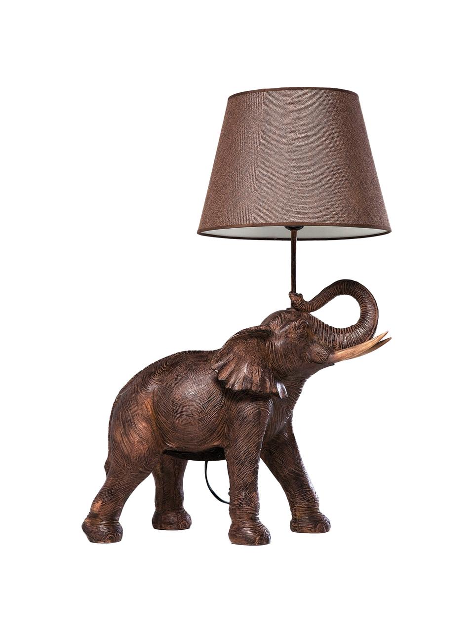 Grosse Boho-Tischlampe Elephant, Lampenschirm: Leinen, Stange: Stahl, pulverbeschichtet, Taupe, Braun, 52 x 74 cm