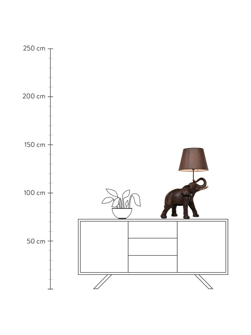 Grote boho tafellamp Elephant, Lampenkap: linnen, Lampvoet: polyresin, Stang: gepoedercoat staal, Taupe, bruin, 52 x 74 cm