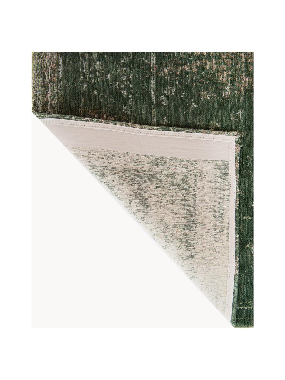 Chenilleteppich Medaillon, Chenillegarn (100 % Baumwolle), Dunkelgrün, B 80 x L 150 cm (Größe XS)