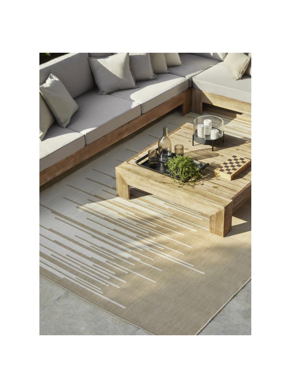 In- & outdoor vloerkleed Praiano met grafisch patroon, Bovenzijde: 70% gerecycled polypropyl, Beige, wit, B 80 x L 150 cm (maat XS)