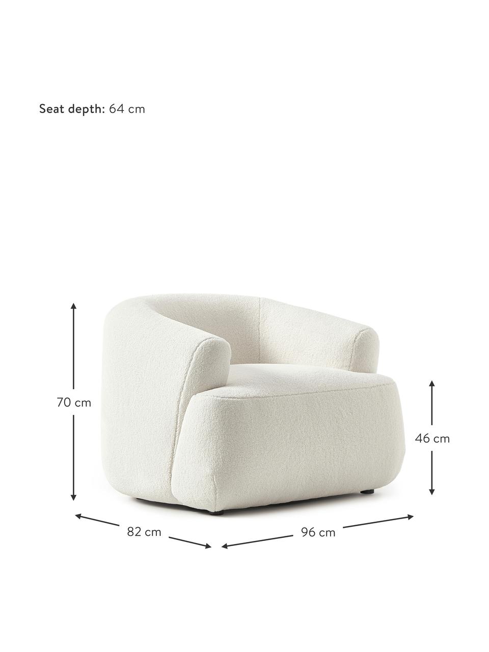 Fauteuil en tissu peluche Sofia de Rianne Meijer, Tissu bouclé blanc crème, larg. 96 x haut. 70 cm