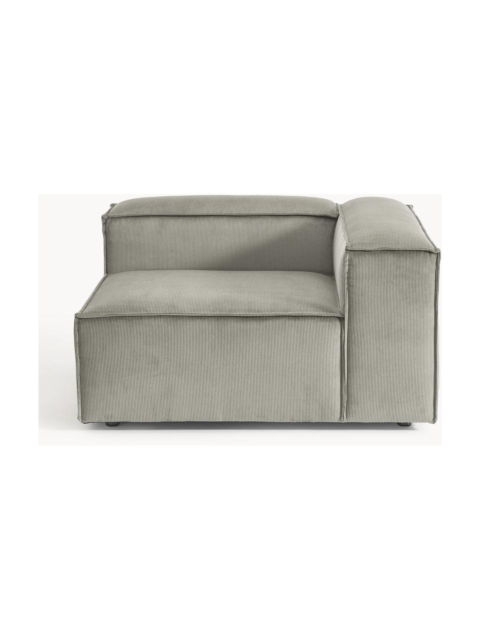 Módulo de esquina de pana sofá Lennon, Tapizado: pana (92% poliéster, 8% p, Estructura: madera de pino maciza, ma, Patas: plástico Este producto es, Pana gris, An 119 x F 119 cm, chaise longue izquierda