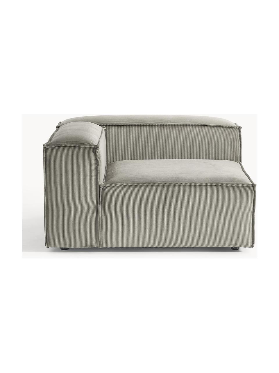 Módulo de esquina de pana sofá Lennon, Tapizado: pana (92% poliéster, 8% p, Estructura: madera de pino maciza, ma, Patas: plástico Este producto es, Pana gris, An 119 x F 119 cm, chaise longue izquierda