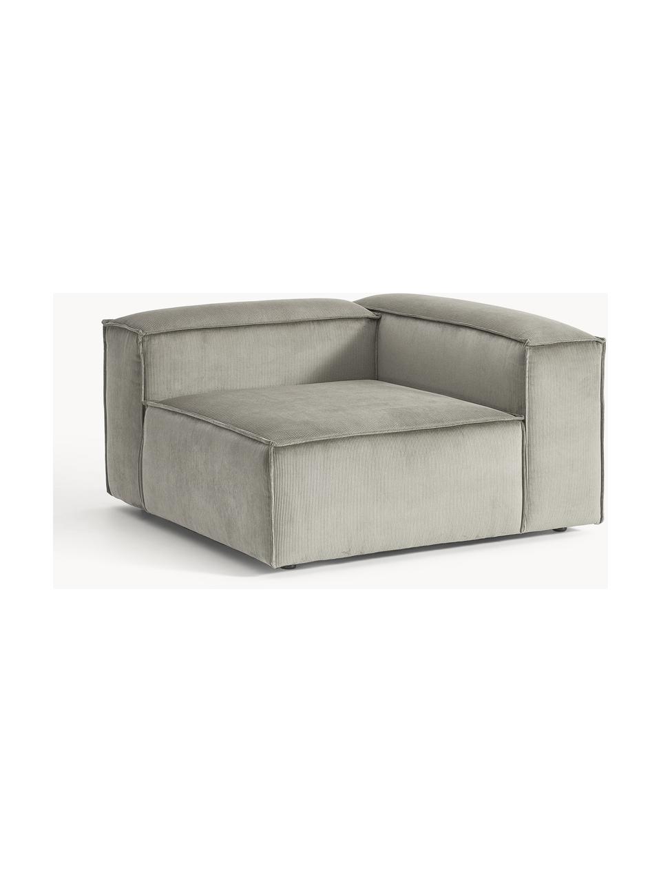 Eckmodul Lennon aus Cord, Bezug: Cord (92 % Polyester, 8 %, Gestell: Massives Kiefernholz, Spe, Füße: Kunststoff Dieses Produkt, Cord Grau, B 119 x T 119 cm, Eckteil links