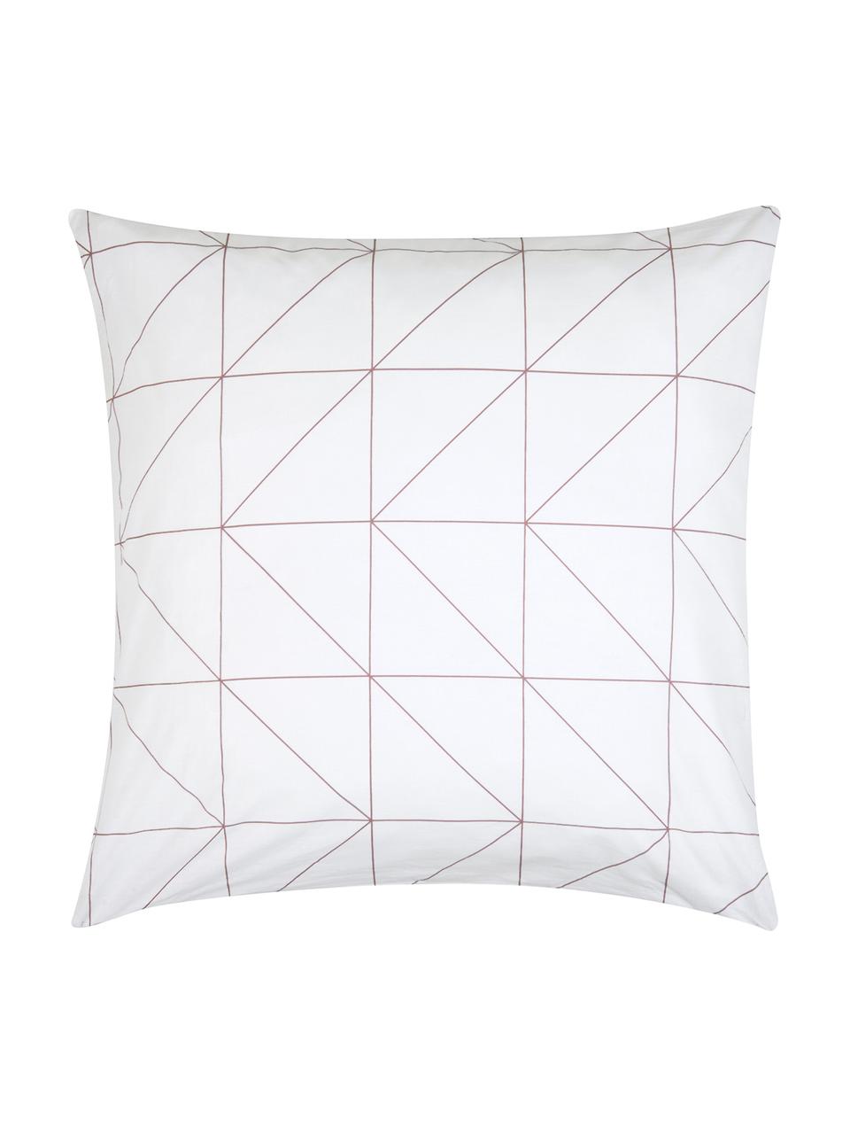 Taie d'oreiller 65x65 réversible en coton renforcé Marla, 2 pièces, Mauve, blanc, 65 x 65 cm