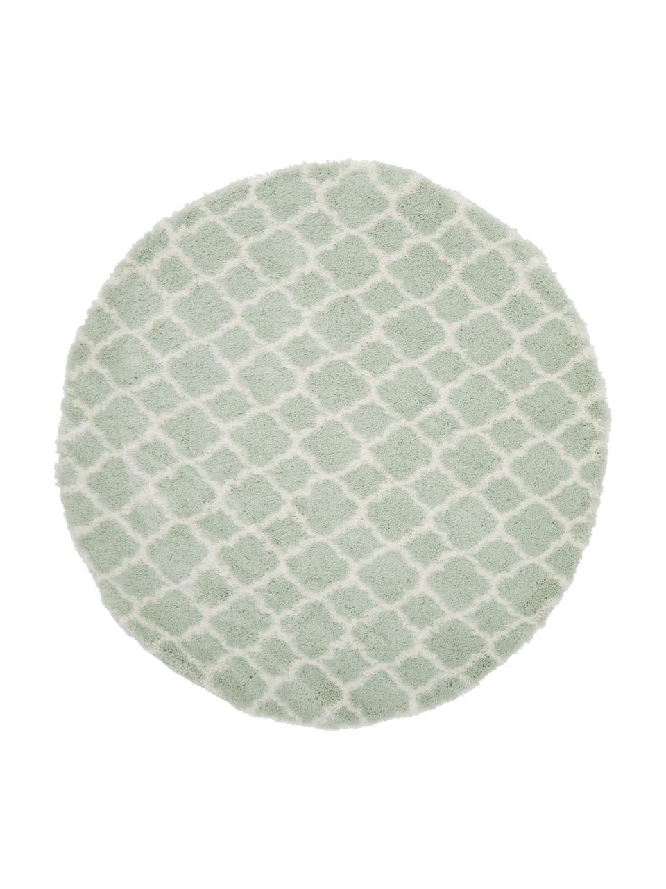 Runder Hochflor-Teppich Mona in Mintgrün/Creme, Flor: 100% Polypropylen, Mintgrün, Cremeweiss, Ø 150 cm (Grösse M)