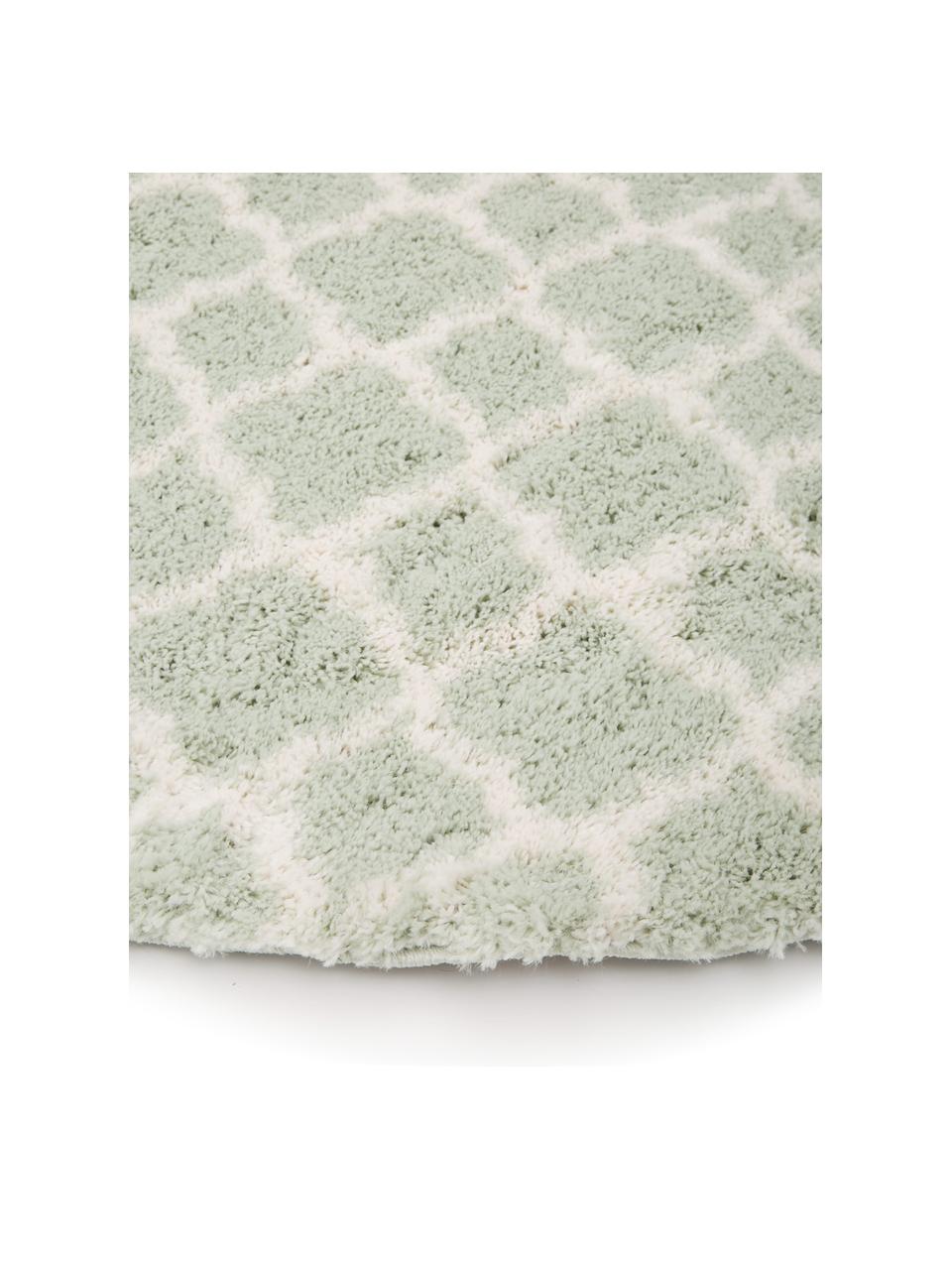 Tappeto rotondo a pelo lungo verde menta/crema Mona, Retro: 78% juta, 14% cotone, 8% , Verde menta, bianco crema, Ø 150 cm (taglia M)