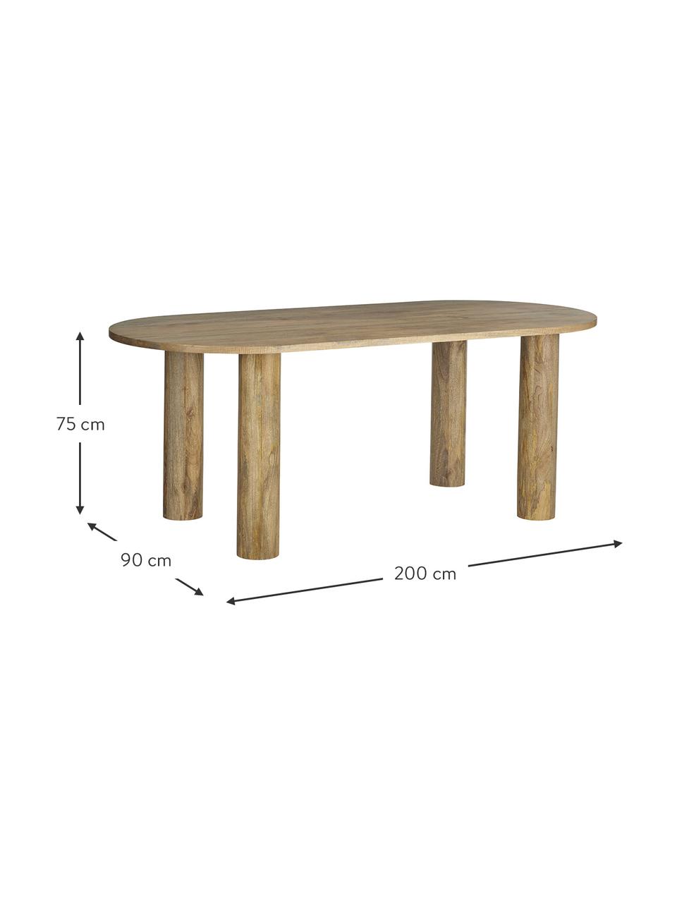 Table ovale bois de manguier Grow, 200 x 90 cm, Bois de manguier, enduit, Brun, larg. 200 x prof. 90 cm