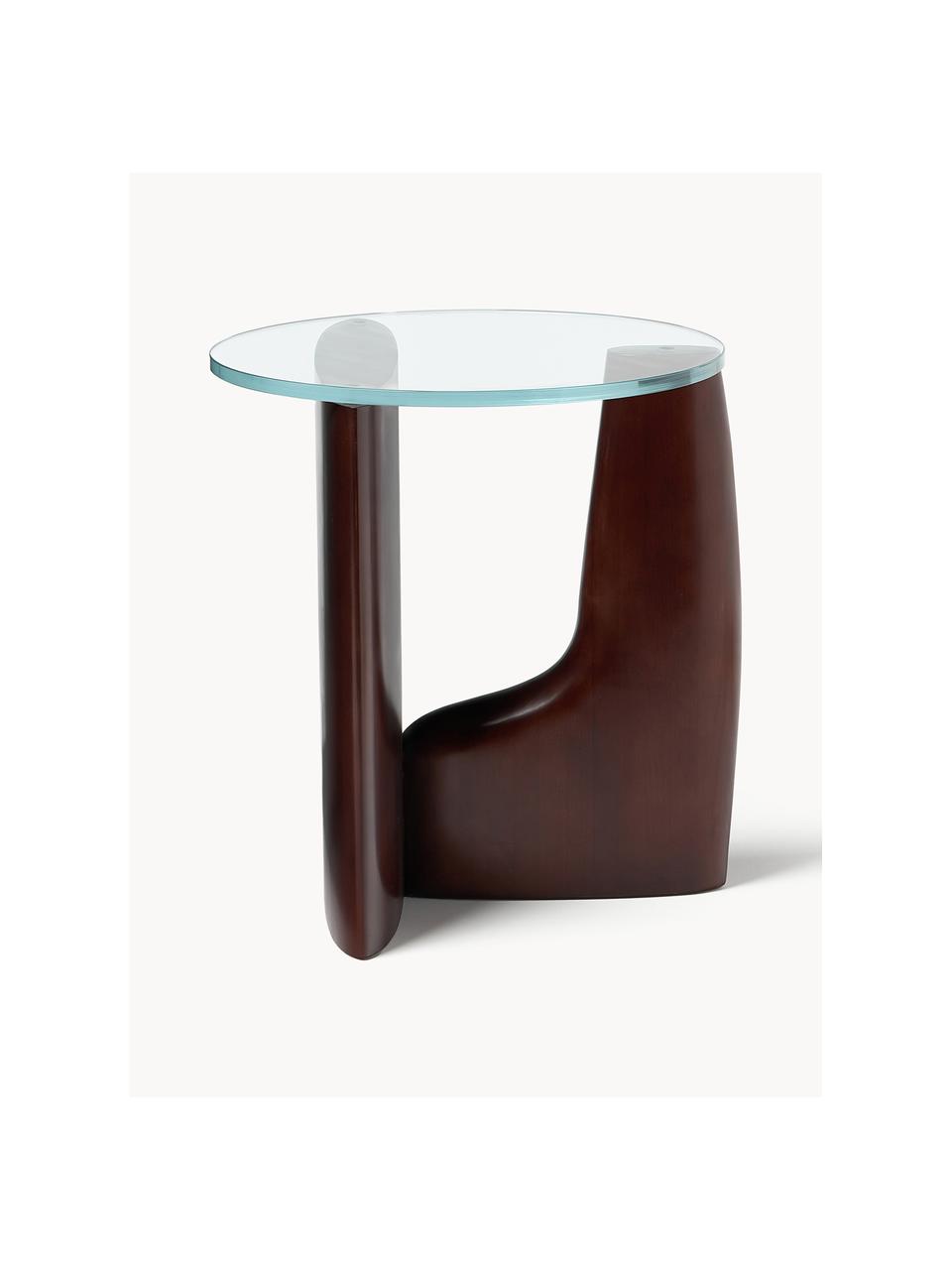 Kulatý dřevěný odkládací stolek Miya, Topol, tmavě hnědě lakovaný, Ø 53 cm, V 55 cm