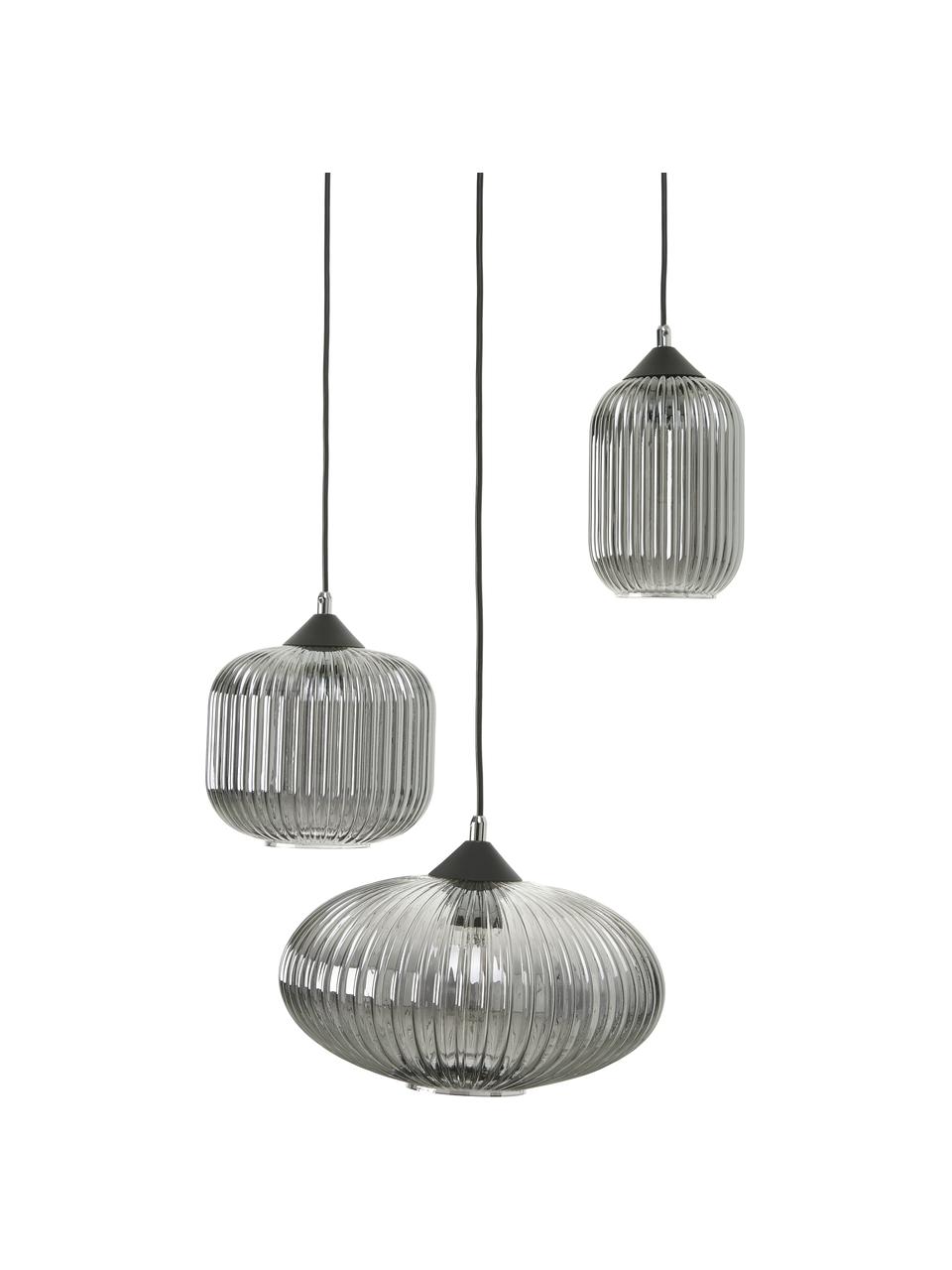 Cluster hanglamp Dali van glas, Lampenkap: glas, Baldakijn: gecoat metaal, Beige, zwart, Ø 58 x H 200 cm