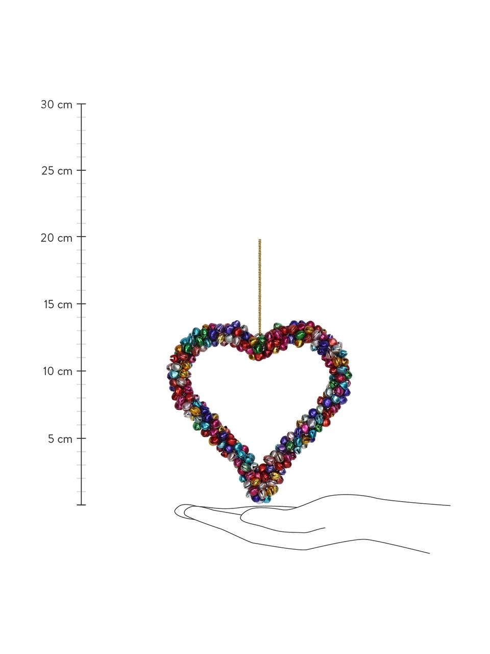 Décoration de sapin de Noël avec clochette Heart, Métal, enduit, Multicolore, larg. 14 x haut. 14 cm