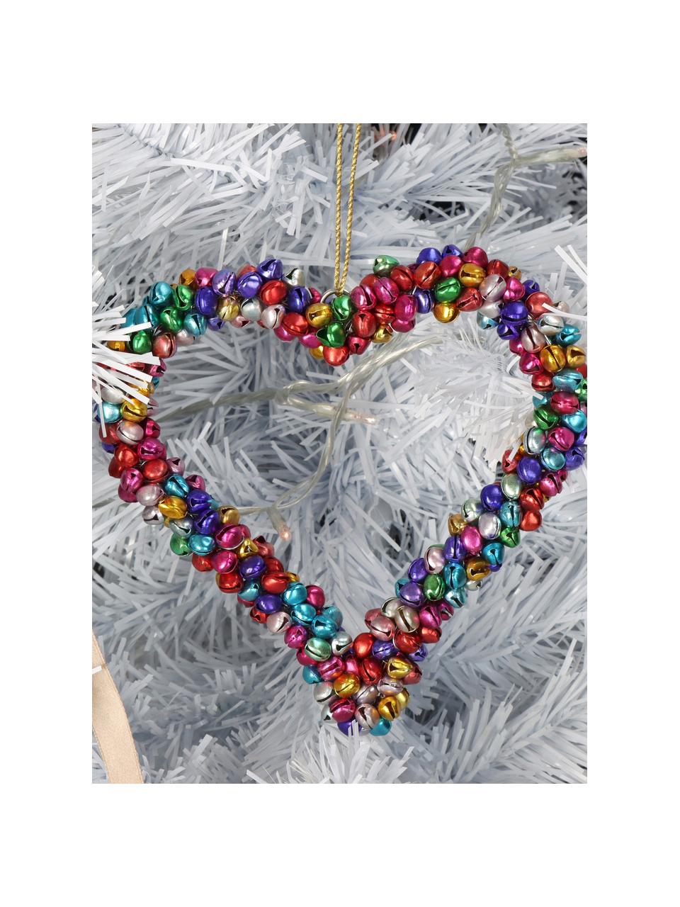 Adorno navideño con cascabeles Heart, Metal recubierto, Multicolor, An 14 x Al 14 cm