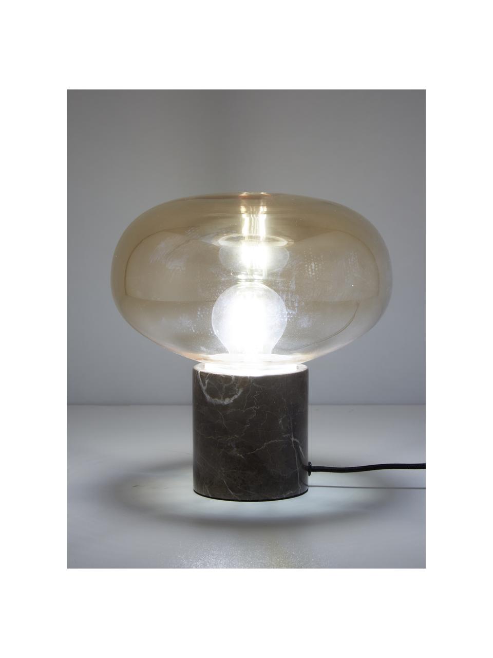 Kleine Nachttischlampe Alma mit Marmorfuss, Lampenschirm: Glas, Beige, Braun, marmoriert, Ø 23 x H 24 cm