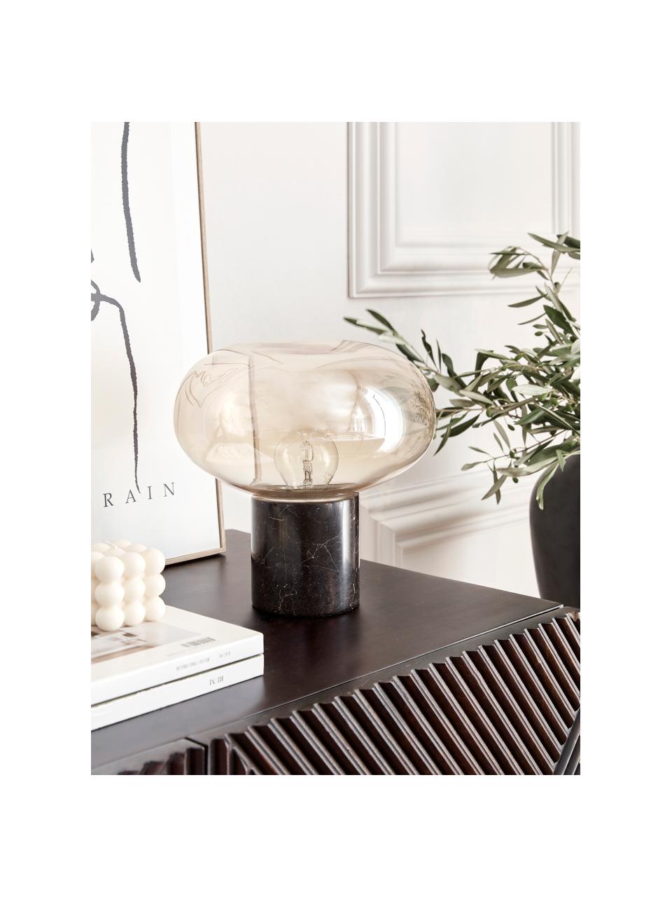 Malá stolní lampa s mramorovou podstavou Alma, Jantarová, hnědá, mramorovaná, Ø 23 cm, V 24 cm