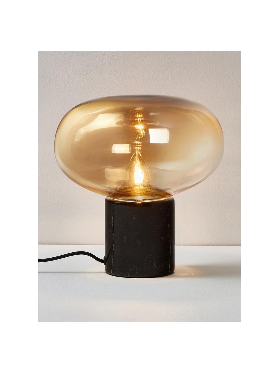 Kleine Tischlampe Alma mit Marmorfuß, Lampenfuß: Marmor, Lampenschirm: Glas, Beige, Braun, marmoriert, Ø 23 x H 24 cm