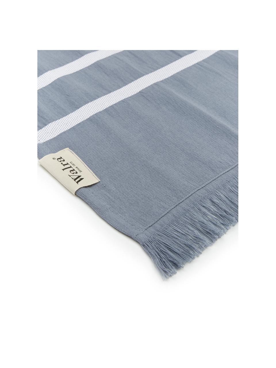 Fouta a rayas con flecos Filena, 100% algodón, Azul, blanco, An 100 x L 180 cm