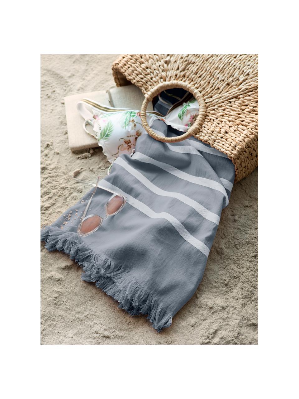 Pruhovaný plážový uterák so strapcami Filena, 100 %  bavlna, Modrá, biela, Š 100 x D 180 cm