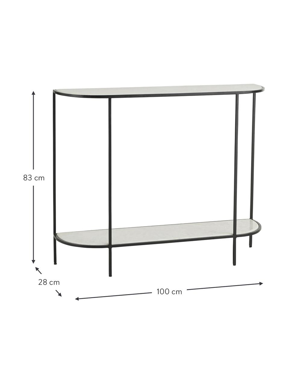 Consola con estantes de mármol Migona, Estantes: mármol, tablero de fibras, Estructura: metal recubierto, Blanco, negro, An 100 x Al 83 cm