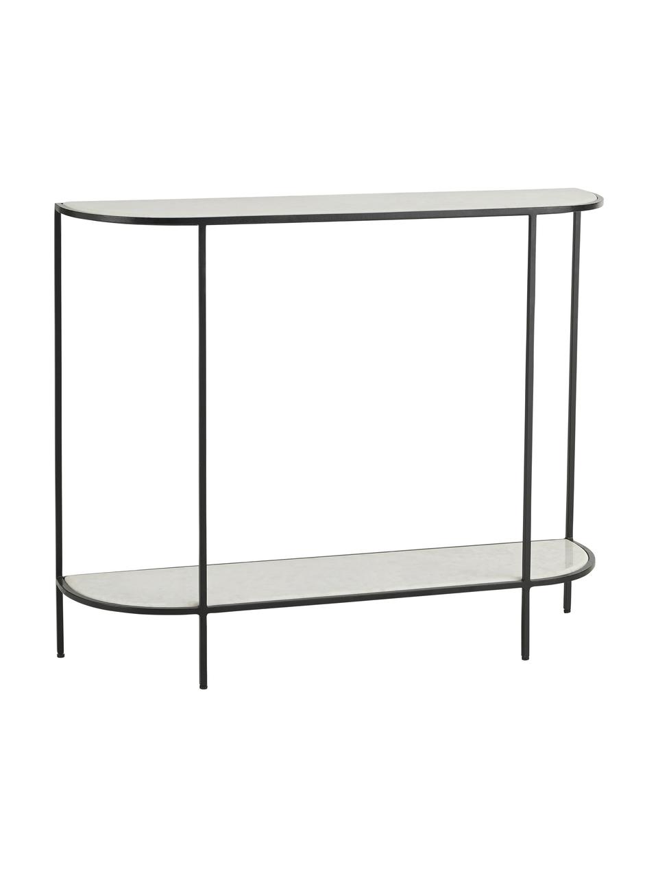 Console avec tablettes en marbre Migona, Blanc, noir, larg. 100 x haut. 83 cm