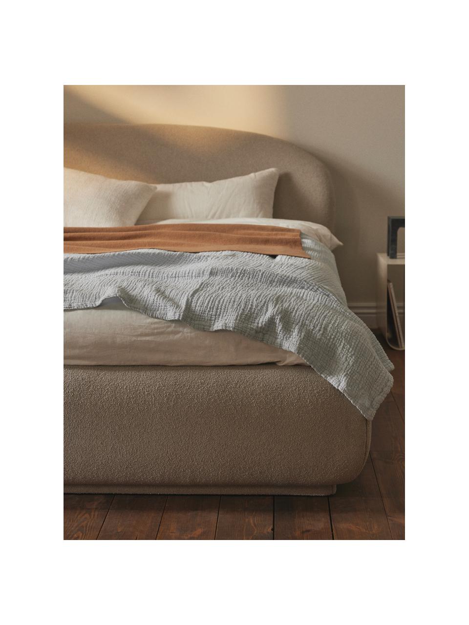 Bouclé čalouněná postel se zaoblenými rohy Alba, Greige, Š 140 cm, D 200 cm
