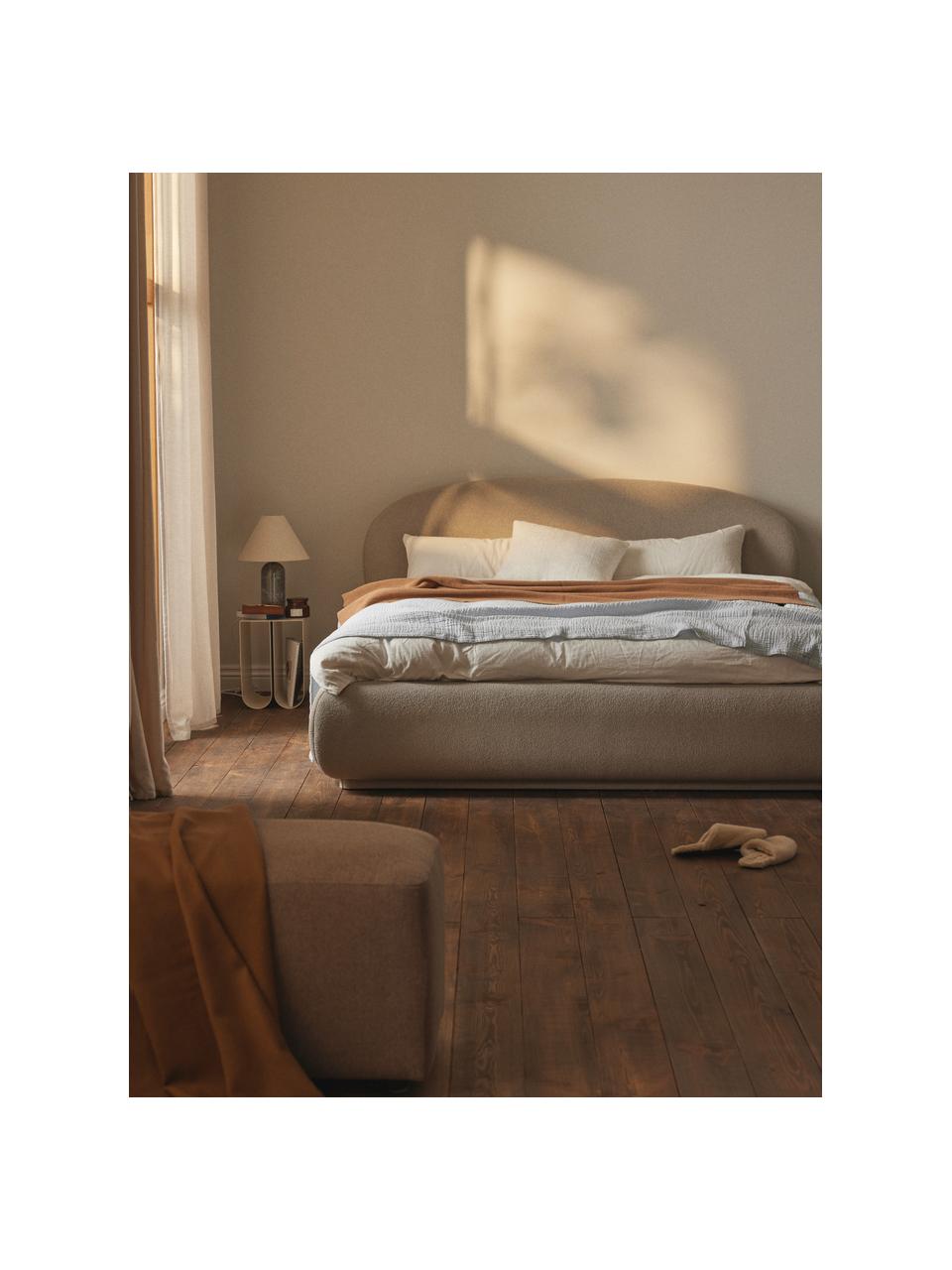 Bouclé čalouněná postel se zaoblenými rohy Alba, Greige, Š 140 cm, D 200 cm
