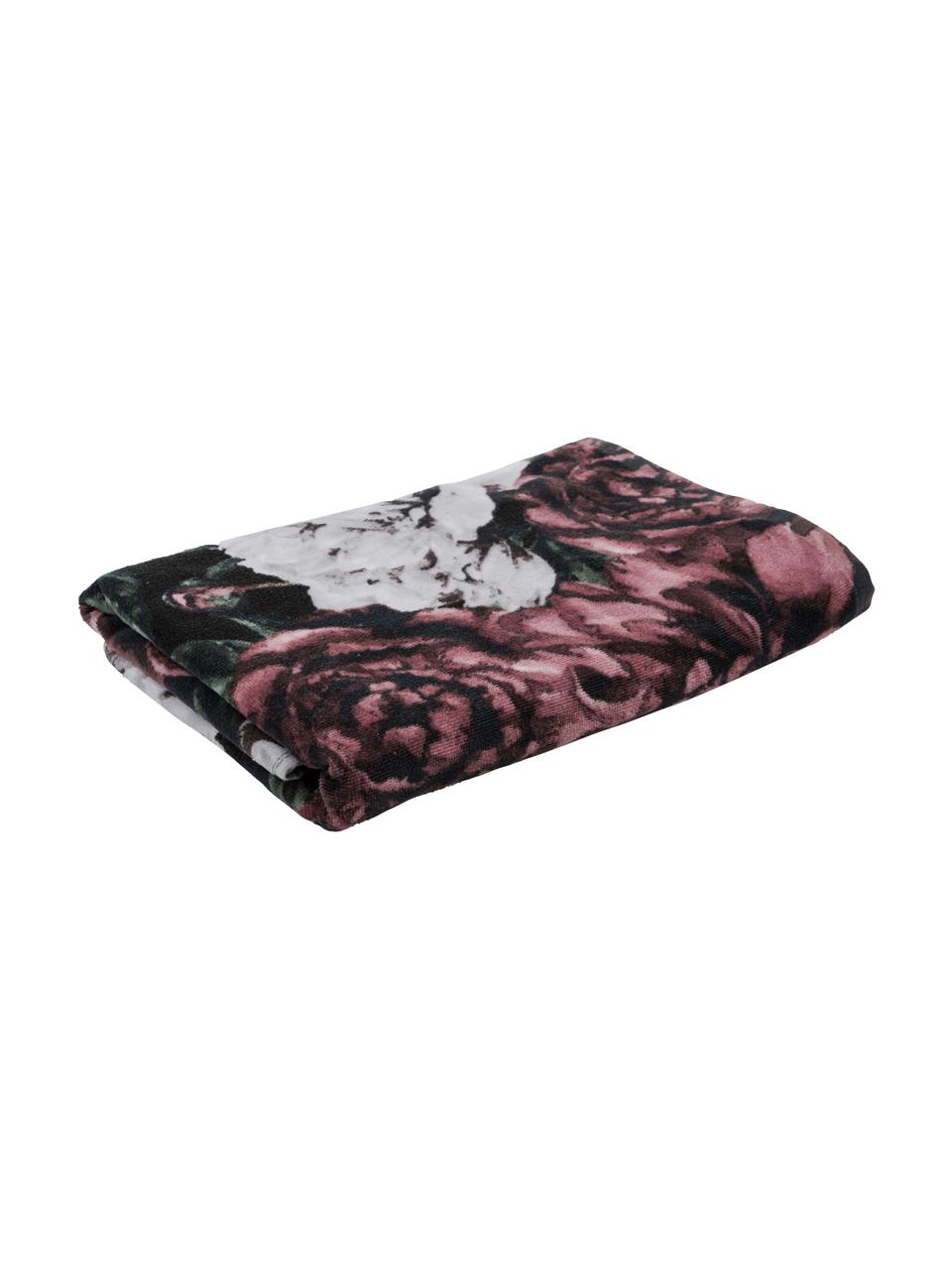 Serviette de toilette à imprimé floral Allison, Rouge, vert, blanc, noir