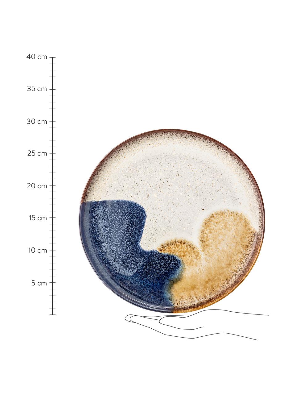 Handgemachte Speiseteller Jules mit Farbverlauf, 2 Stück, Steingut, Beigetöne, Brauntöne, Blau, Ø 29 cm