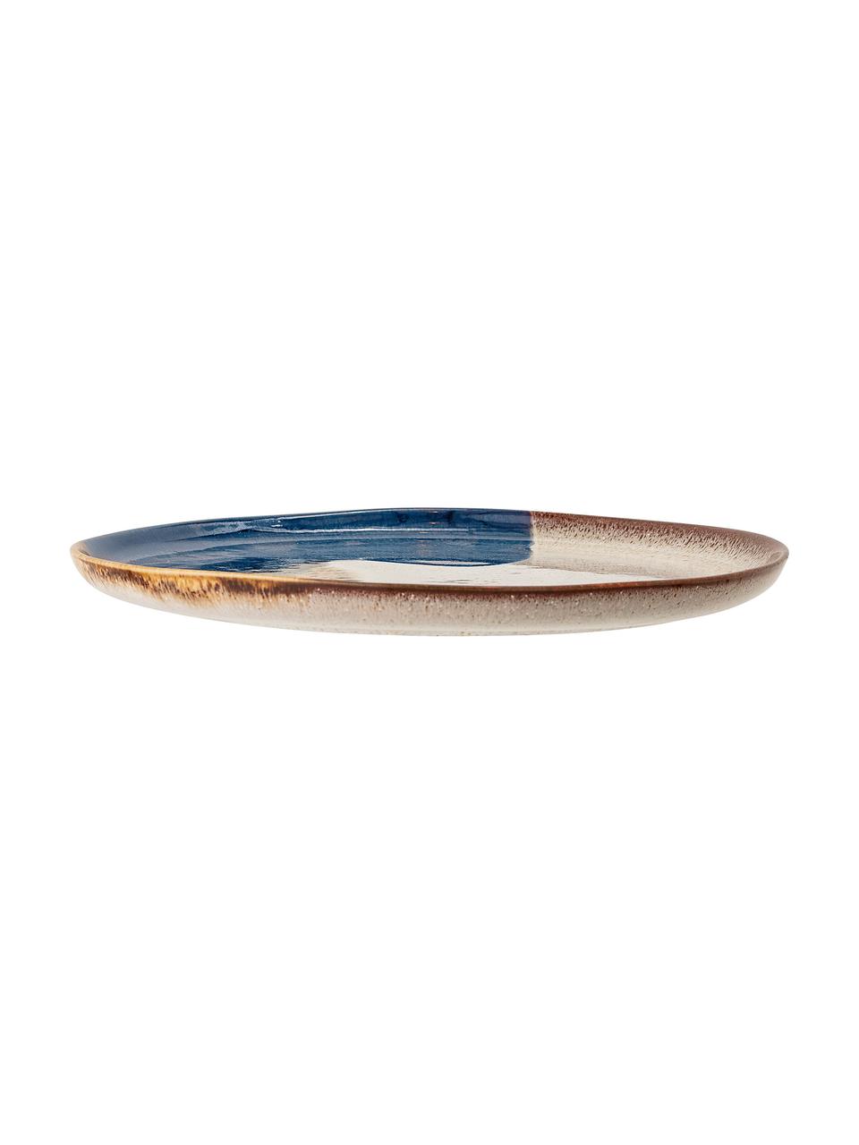 Ručně vyrobené mělké talíře Jules, 2 ks, Kamenina, Odstíny béžové, odstíny hnědé, modrá, Ø 29 cm