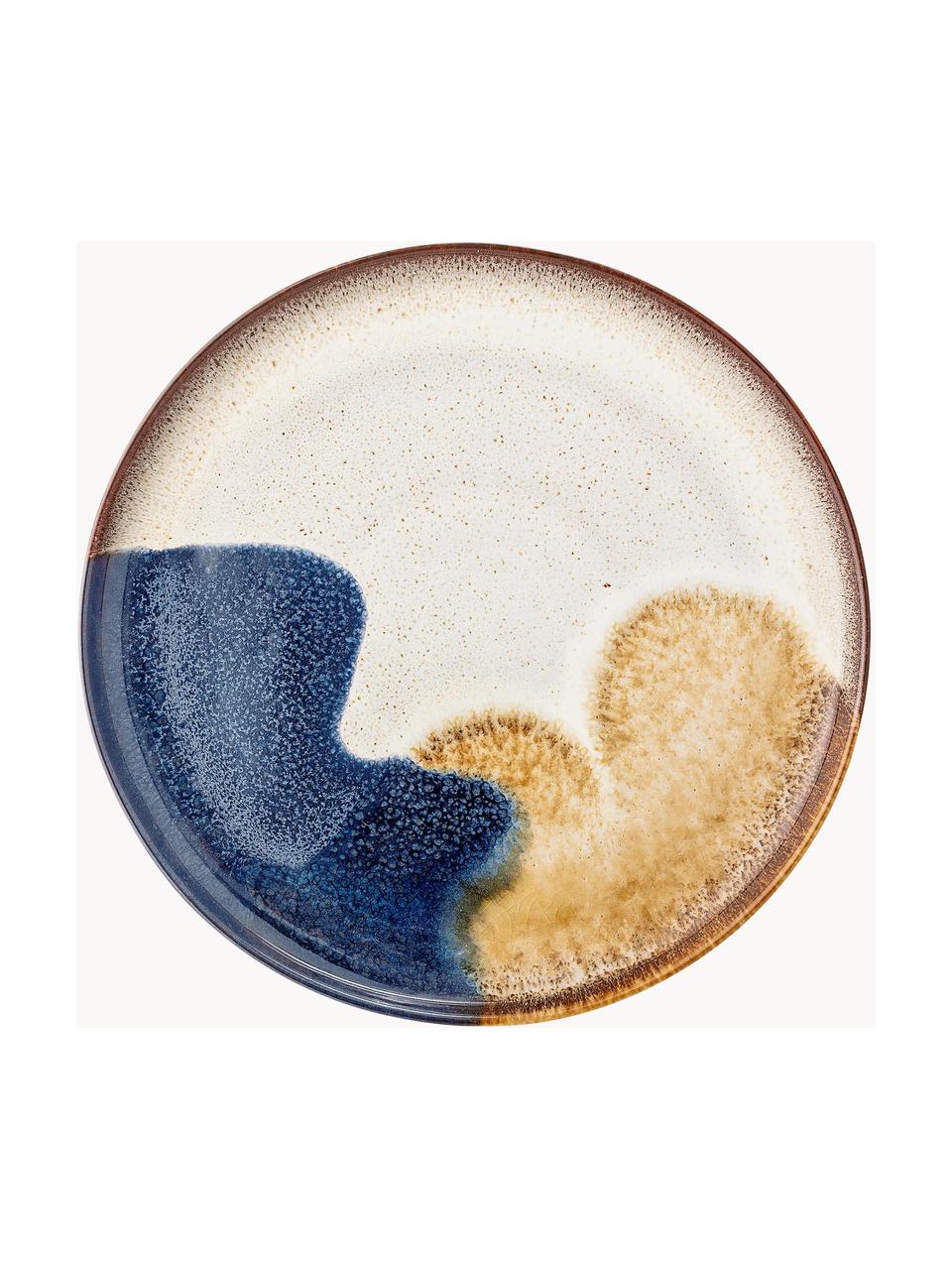 Ručne vyrobený plytký tanier s farebným gradientom Jules, 2 ks, Kamenina, Tóny béžovej a modrej, Ø 29 cm