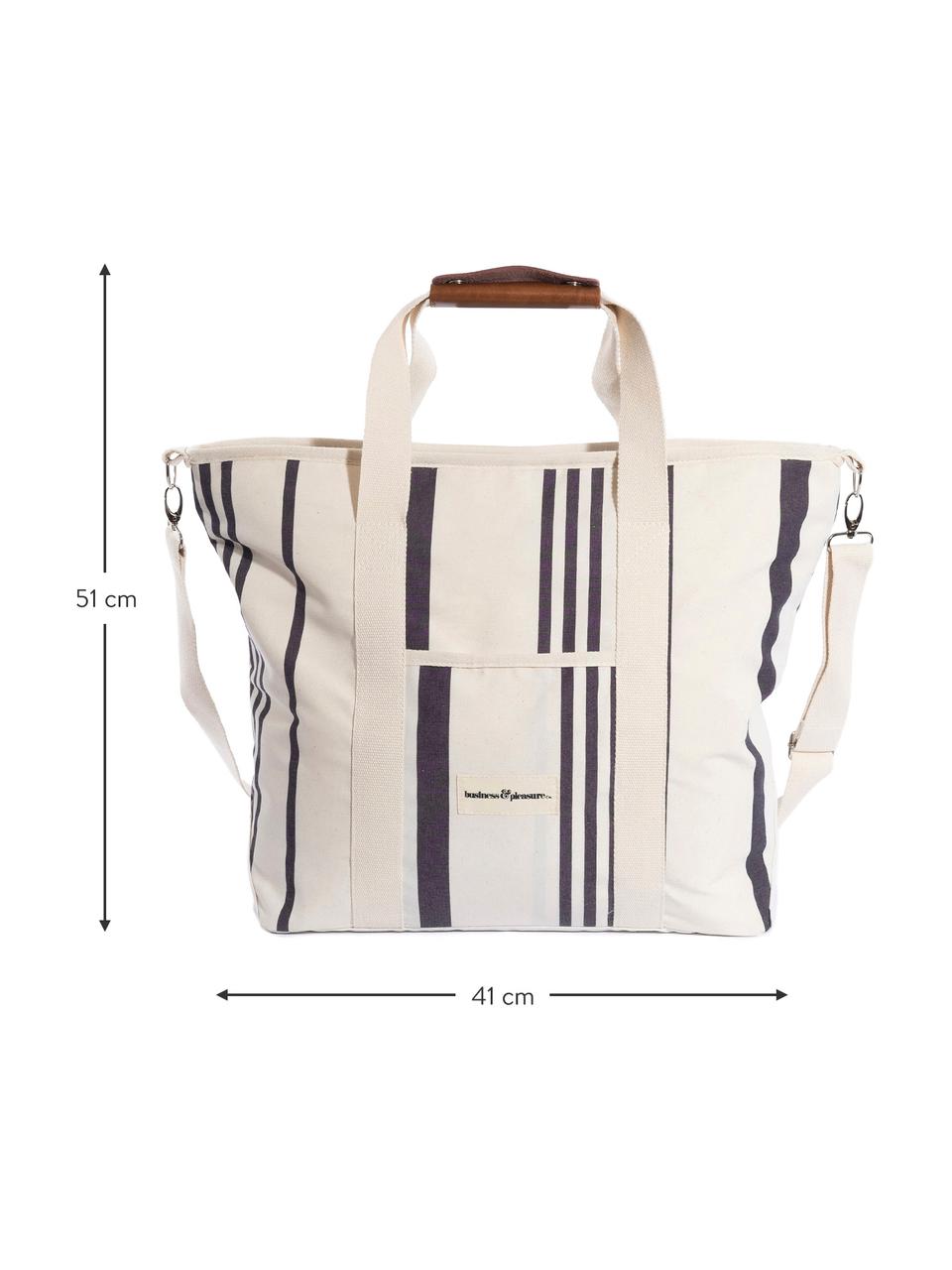 Borsa termica Strand, 40% cotone, 40% poliestere, 15% vinile impermeabile, 5% pelle, Bianco crema, nero, Larg. 41 x Alt. 51 cm