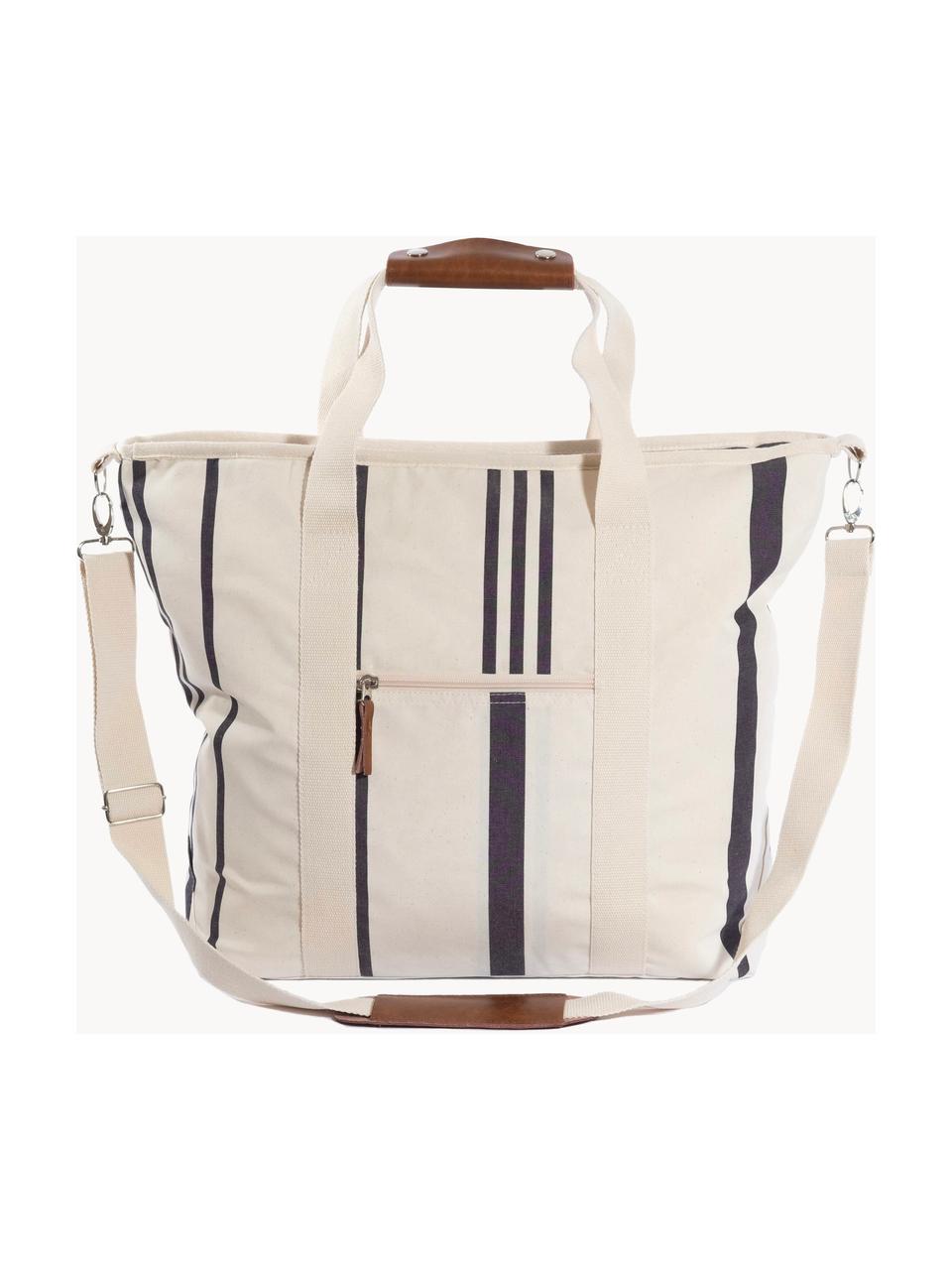 Sac isotherme Strand, 40 % coton, 40 % polyester, 15 % vinyle imperméable, 5 % cuir, Blanc crème, noir, larg. 41 x haut. 51 cm