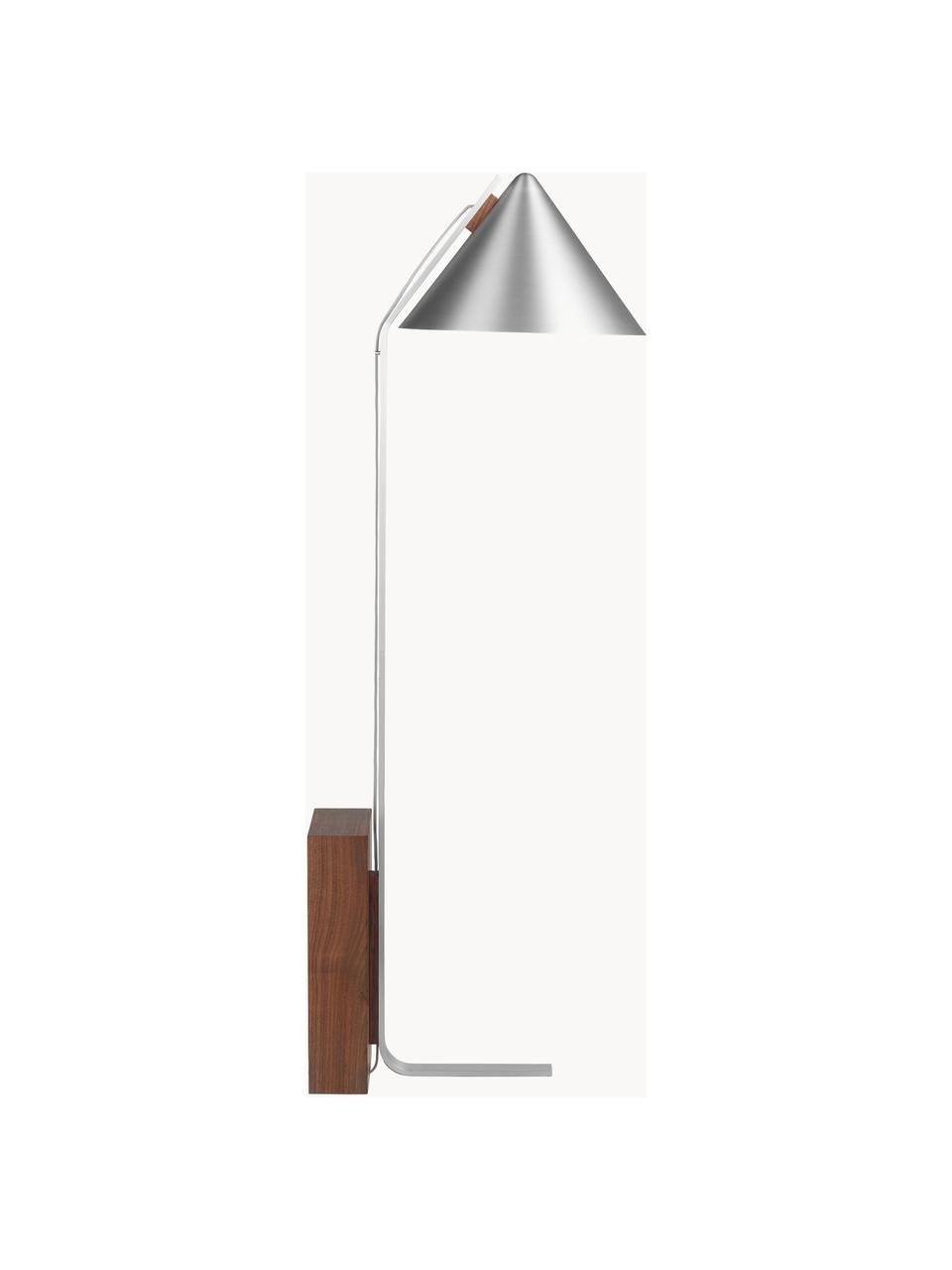 Vloerlamp Cone, Lampvoet: walnoothout, geolied, Zilverkleurig, H 160 cm