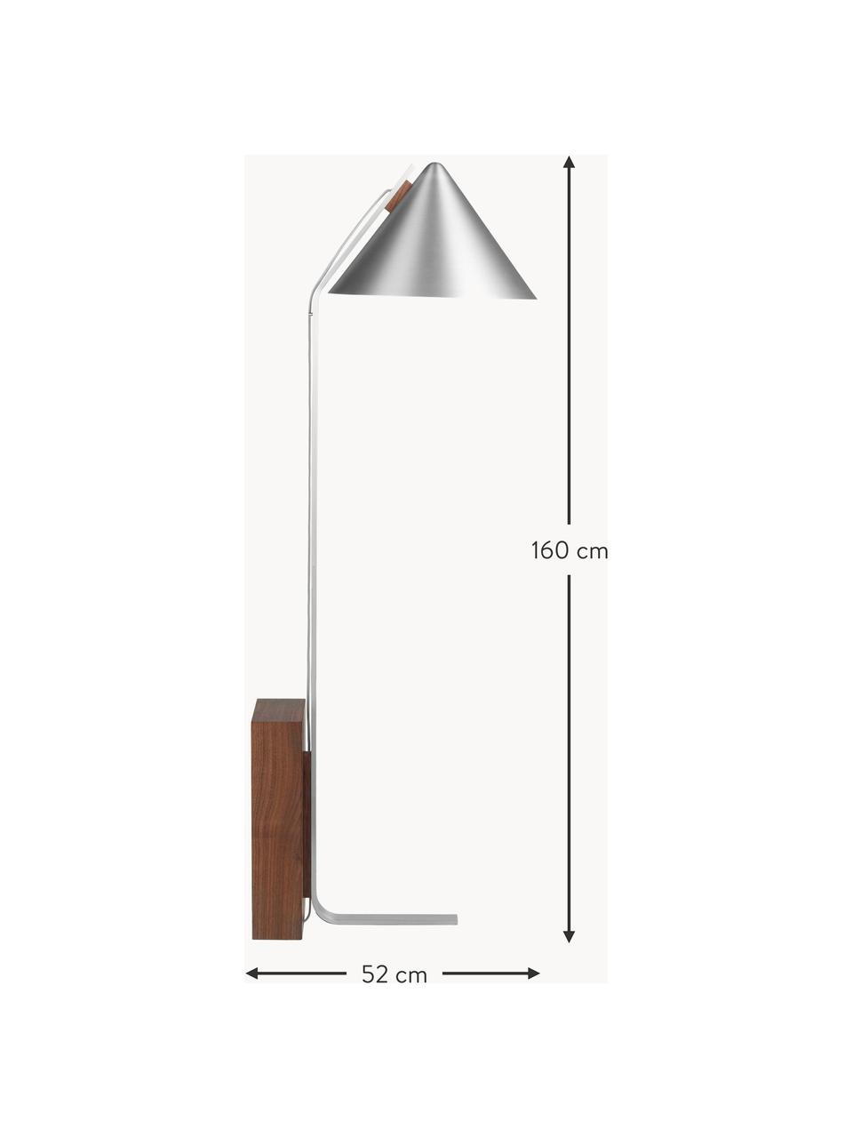 Vloerlamp Cone, Lampvoet: walnoothout, geolied, Zilverkleurig, H 160 cm