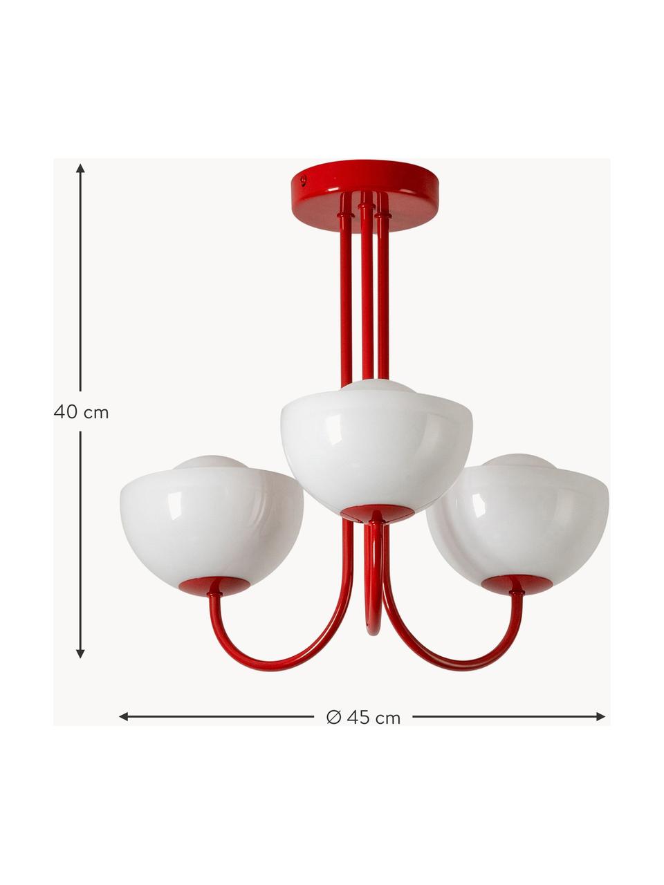 Deckenleuchte Jam, Lampenschirm: Glas, Weiss, Rot, Ø 45 x H 40 cm