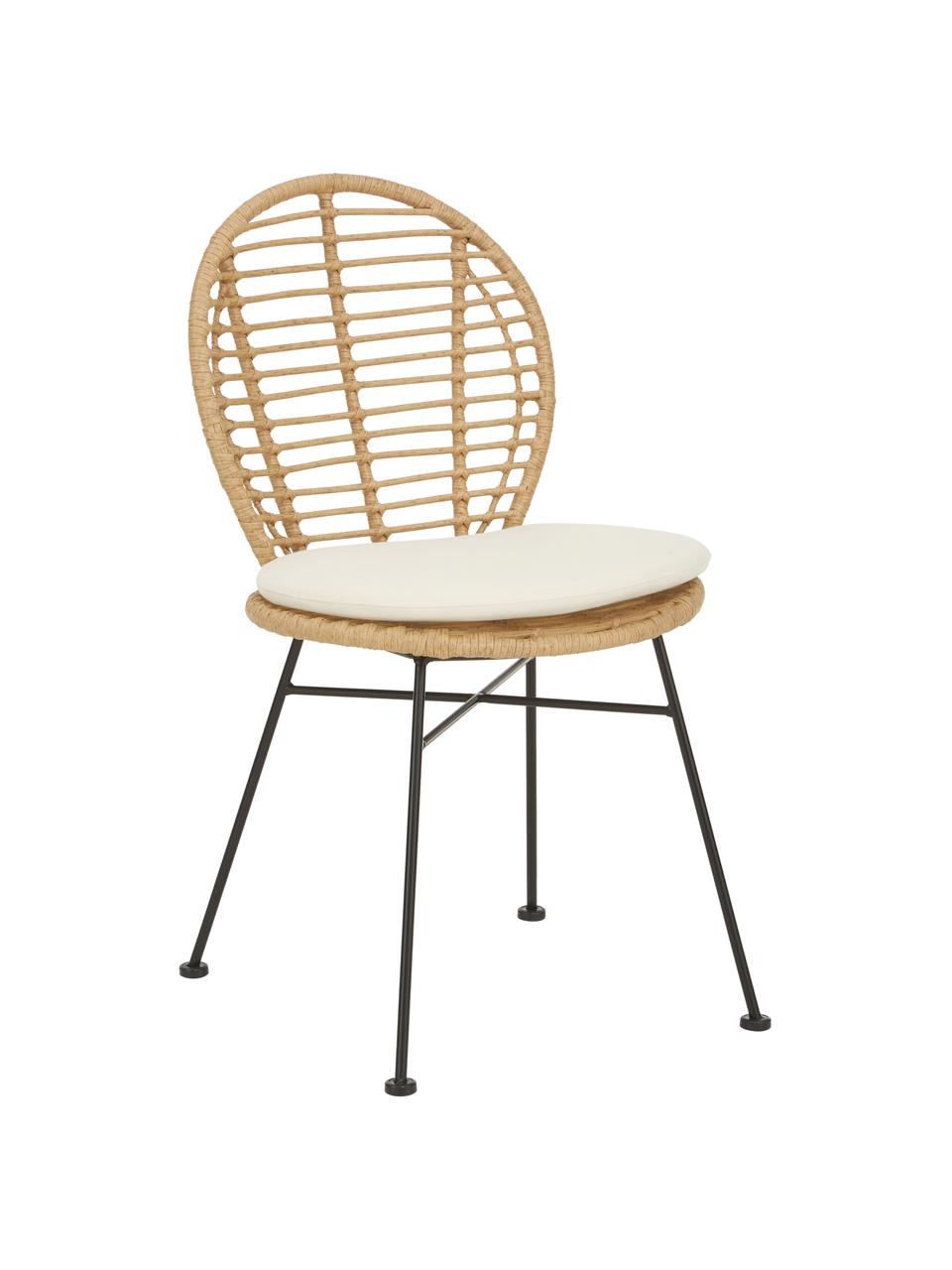 Krzesło z polirattanu z poduszką siedziska Cordula, 2 szt., Stelaż: metal malowany proszkowo, Jasny brązowy, czarny, S 48 x G 57 cm