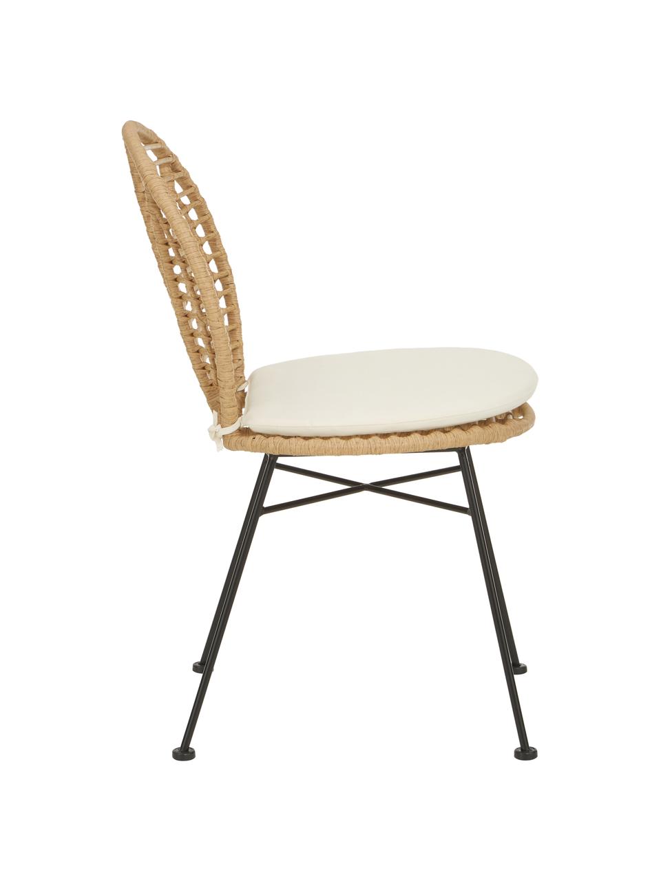 Krzesło z polirattanu  poduszką na siedzisko Cordula, 2 szt., Stelaż: metal malowany proszkowo, Brązowy, S 48 x G 57 cm